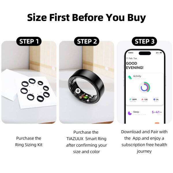 Smart Ring for Women&Men-Activity/Sleep/Heart Rate/HRV/Stress/Women's Health Tracker-IP68 Waterproof/Wearable-No Subscription Fee Required-Compatible with iPhone &Android
