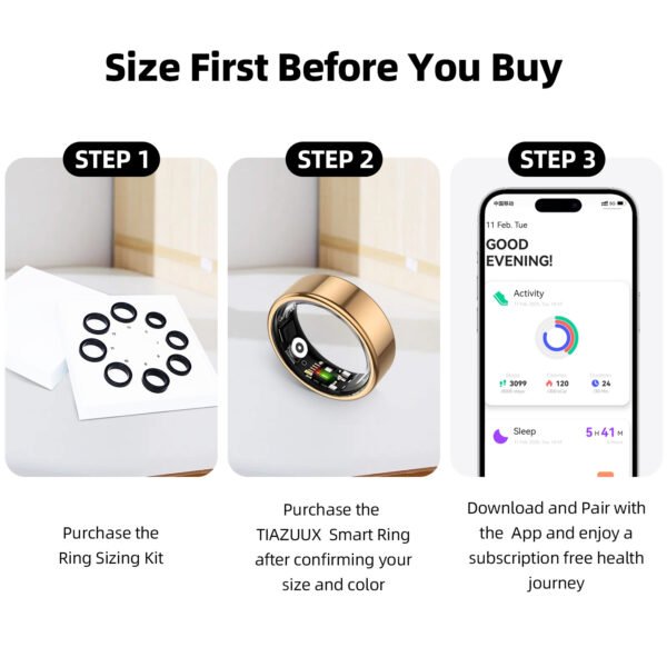 Smart Ring for Women&Men-Activity/Sleep/Heart Rate/HRV/Stress/Women's Health Tracker-IP68 Waterproof/Wearable-No Subscription Fee Required-Compatible with iPhone &Android