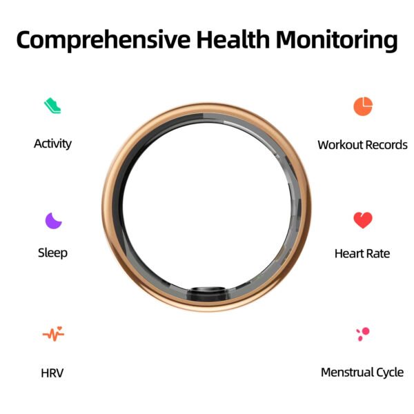 Smart Ring for Women&Men-Activity/Sleep/Heart Rate/HRV/Stress/Women's Health Tracker-IP68 Waterproof/Wearable-No Subscription Fee Required-Compatible with iPhone &Android