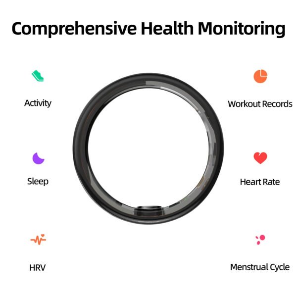 Smart Ring for Women&Men-Activity/Sleep/Heart Rate/HRV/Stress/Women's Health Tracker-IP68 Waterproof/Wearable-No Subscription Fee Required-Compatible with iPhone &Android