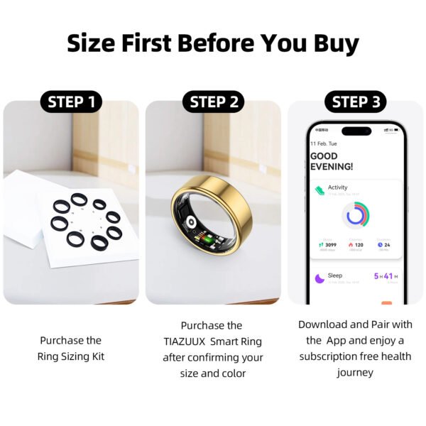 Smart Ring for Women&Men-Activity/Sleep/Heart Rate/HRV/Stress/Women's Health Tracker-IP68 Waterproof/Wearable-No Subscription Fee Required-Compatible with iPhone &Android