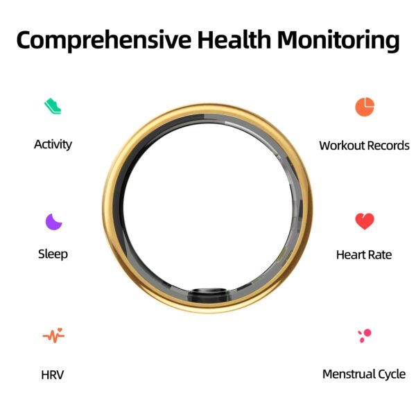 Smart Ring for Women&Men-Activity/Sleep/Heart Rate/HRV/Stress/Women's Health Tracker-IP68 Waterproof/Wearable-No Subscription Fee Required-Compatible with iPhone &Android