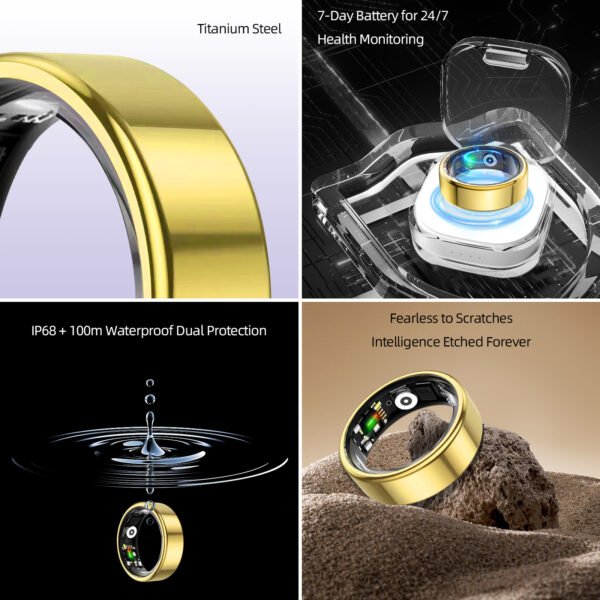 Smart Ring for Women&Men-Activity/Sleep/Heart Rate/HRV/Stress/Women's Health Tracker-IP68 Waterproof/Wearable-No Subscription Fee Required-Compatible with iPhone &Android