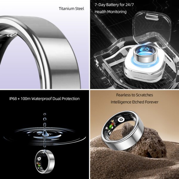 Smart Ring for Women&Men-Activity/Sleep/Heart Rate/HRV/Stress/Women's Health Tracker-IP68 Waterproof/Wearable-No Subscription Fee Required-Compatible with iPhone &Android